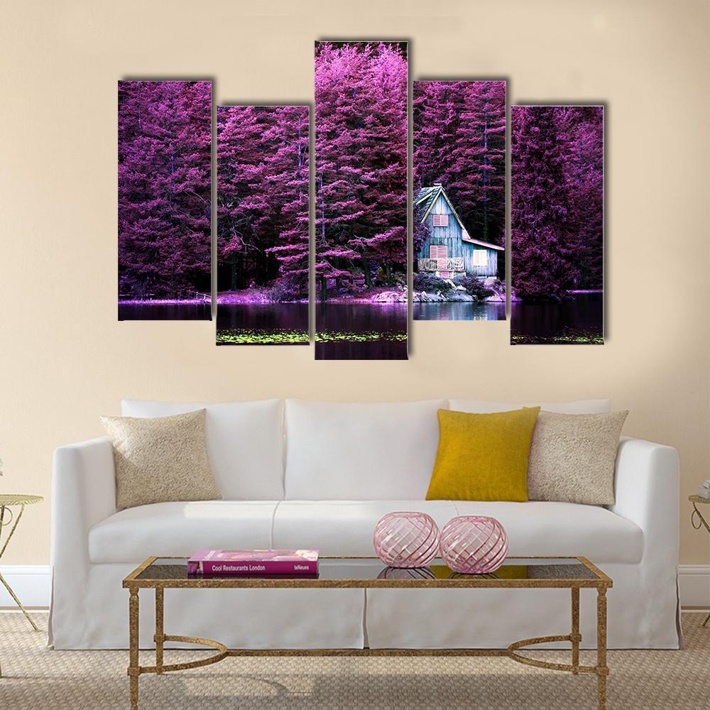 Villa On Calm Lake Canvas Wall Art-5 Pop-Gallery Wrap-47" x 32"-Tiaracle