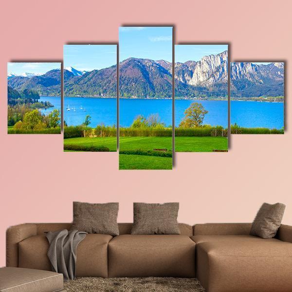 Landscape With Lake Austria Canvas Wall Art-5 Star-Gallery Wrap-62" x 32"-Tiaracle