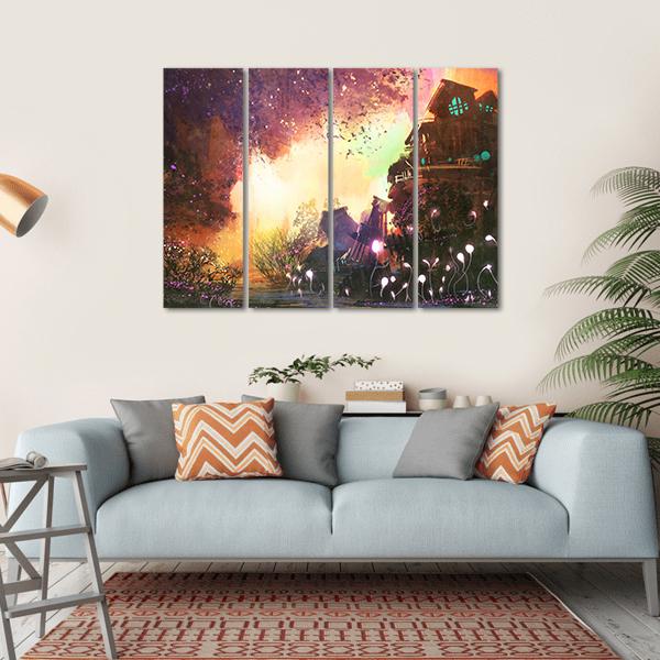 Landscape With Ancient Tower Canvas Wall Art-4 Horizontal-Gallery Wrap-34" x 24"-Tiaracle