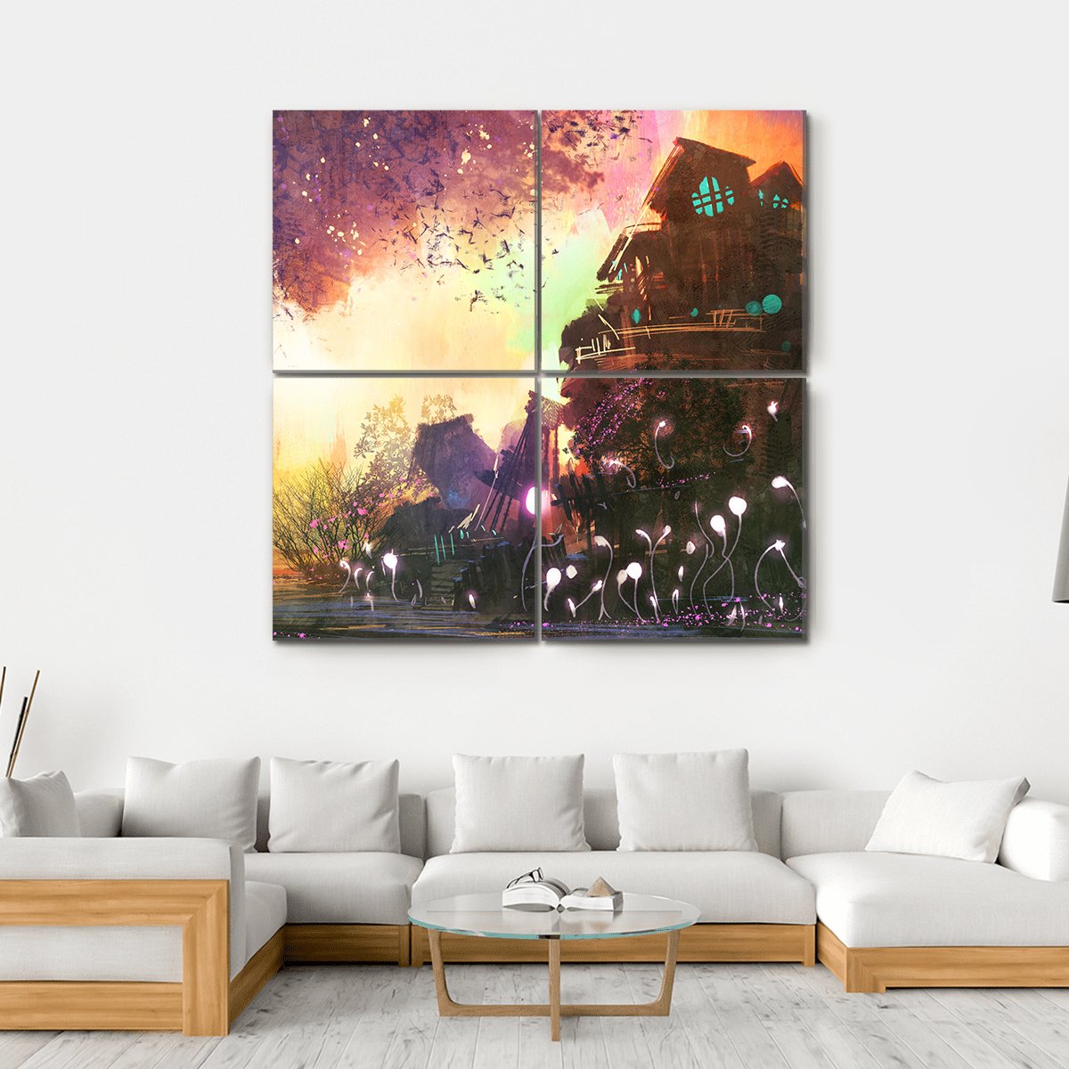 Landscape With Ancient Tower Canvas Wall Art-4 Square-Gallery Wrap-17" x 17"-Tiaracle