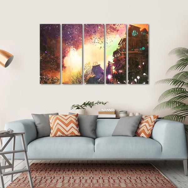 Landscape With Ancient Tower Canvas Wall Art-5 Horizontal-Gallery Wrap-22" x 12"-Tiaracle