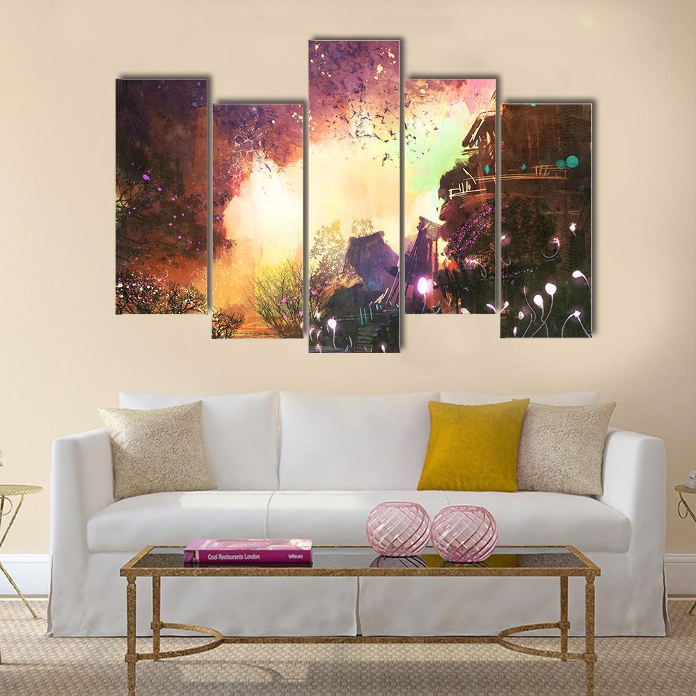 Landscape With Ancient Tower Canvas Wall Art-4 Pop-Gallery Wrap-50" x 32"-Tiaracle