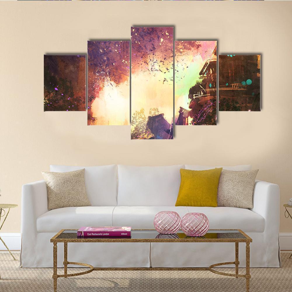 Landscape With Ancient Tower Canvas Wall Art-5 Star-Gallery Wrap-62" x 32"-Tiaracle