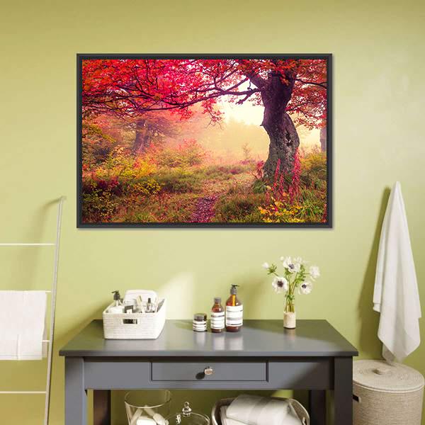 Landscape With Autumn Trees Canvas Wall Art-1 Piece-Floating Frame-24" x 16"-Tiaracle
