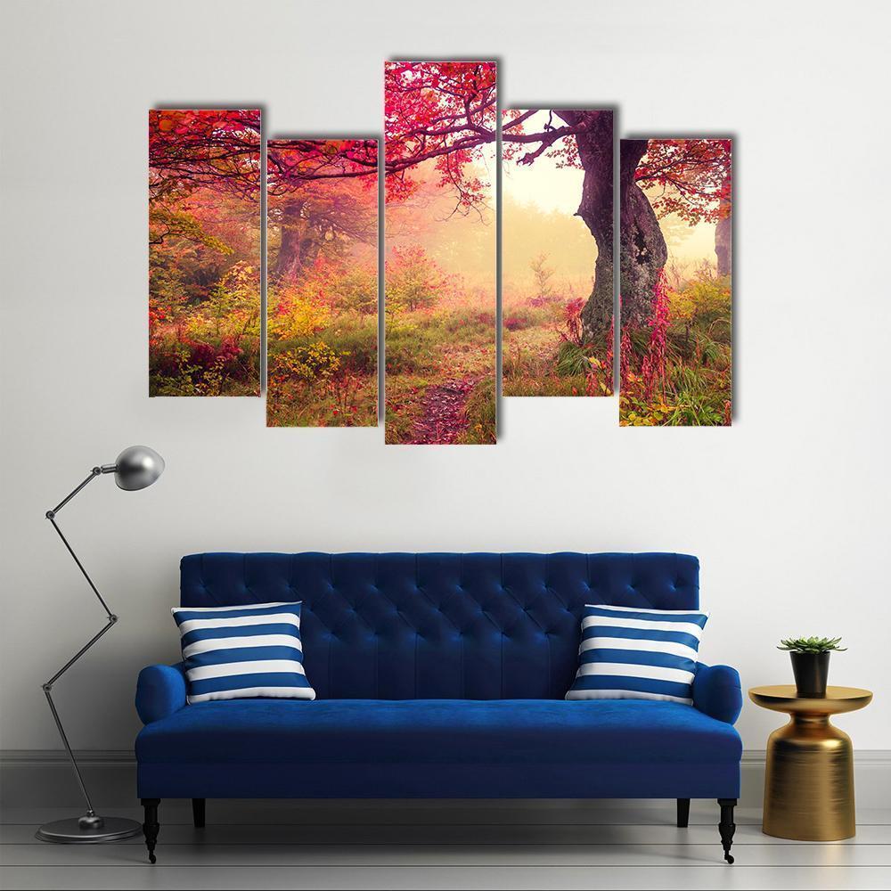 Landscape With Autumn Trees Canvas Wall Art-5 Pop-Gallery Wrap-47" x 32"-Tiaracle