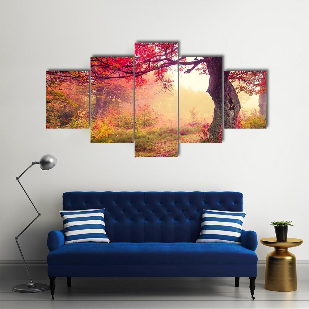 Landscape With Autumn Trees Canvas Wall Art-5 Star-Gallery Wrap-62" x 32"-Tiaracle