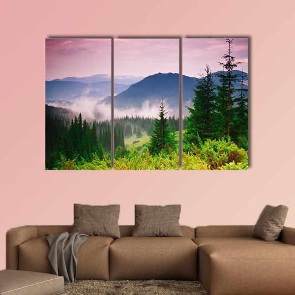 Foggy Mountain Canvas Wall Art-3 Horizontal-Gallery Wrap-37&quot; x 24&quot;-Tiaracle