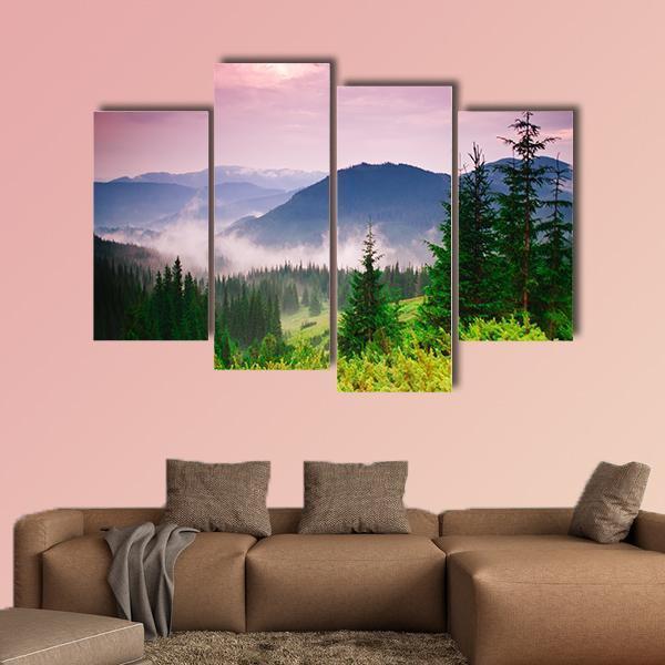 Foggy Mountain Canvas Wall Art-4 Pop-Gallery Wrap-50&quot; x 32&quot;-Tiaracle