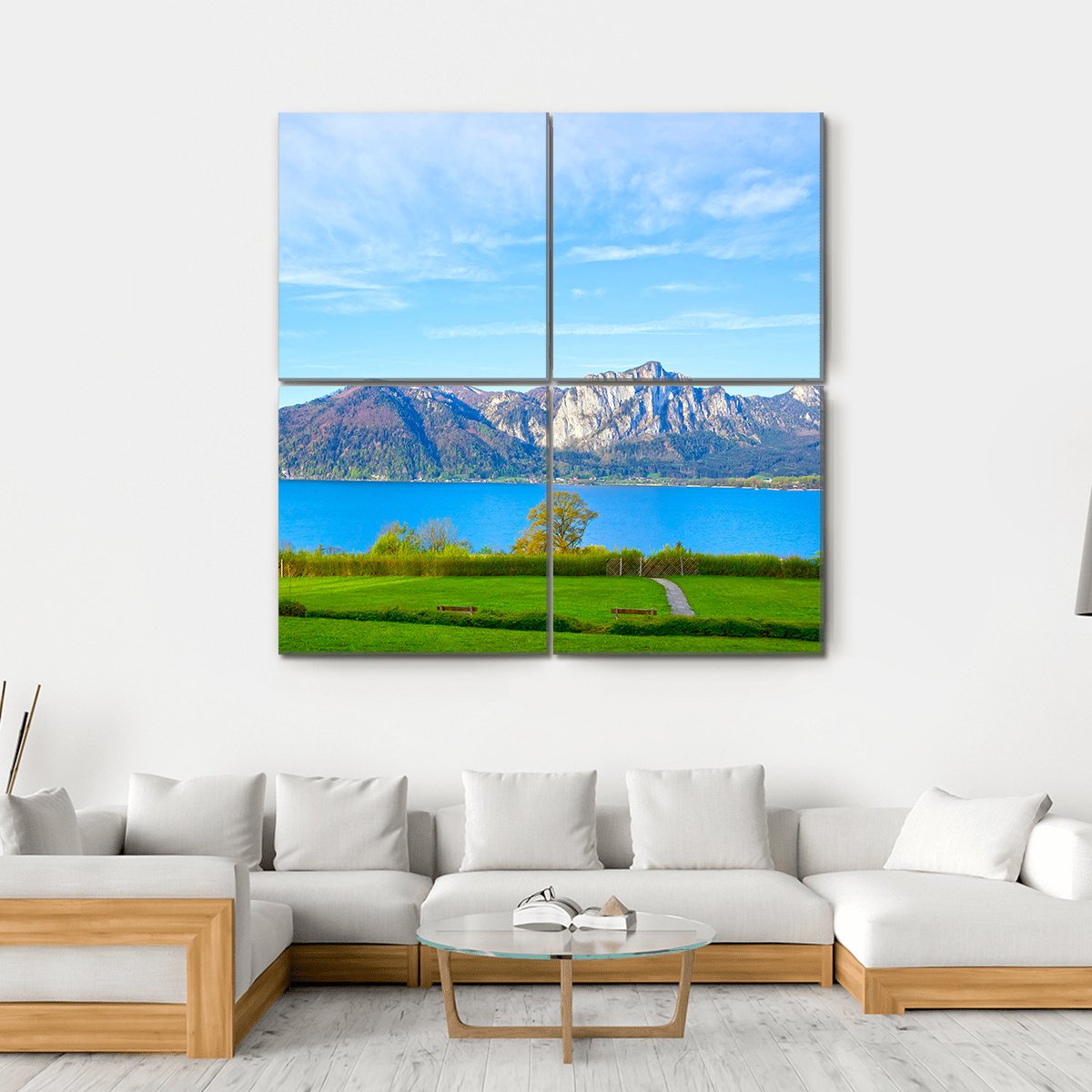 Landscape With Lake Austria Canvas Wall Art-4 Square-Gallery Wrap-17" x 17"-Tiaracle