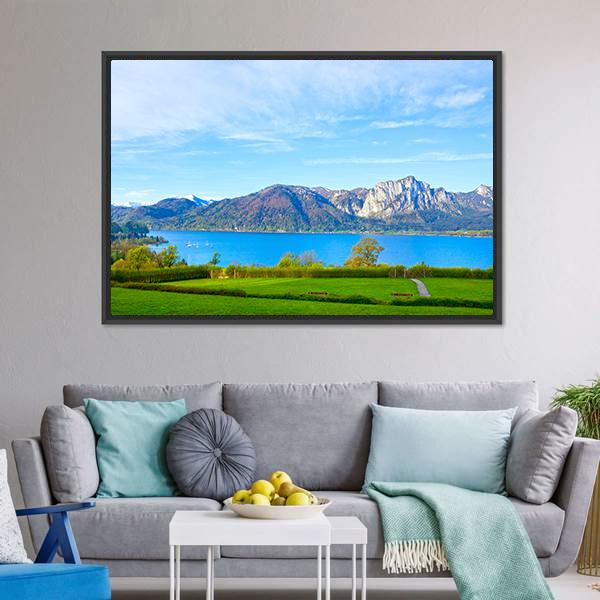 Landscape With Lake Austria Canvas Wall Art-3 Horizontal-Gallery Wrap-25" x 16"-Tiaracle