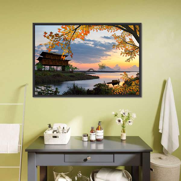 Landscape With Lake China Canvas Wall Art-1 Piece-Floating Frame-36" x 24"-Tiaracle