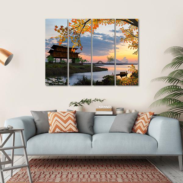Landscape With Lake China Canvas Wall Art-4 Horizontal-Gallery Wrap-34" x 24"-Tiaracle