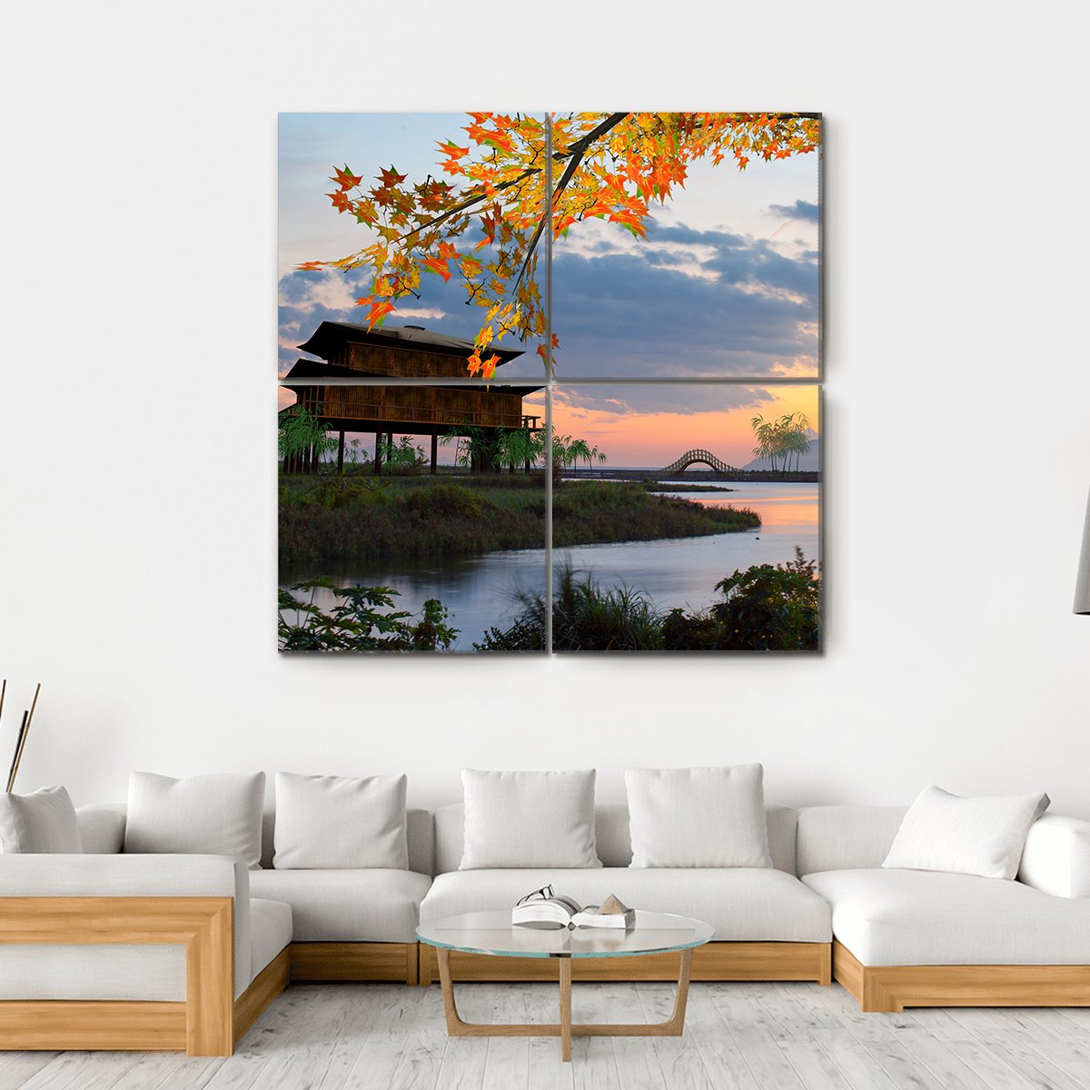 Landscape With Lake China Canvas Wall Art-4 Square-Gallery Wrap-17" x 17"-Tiaracle