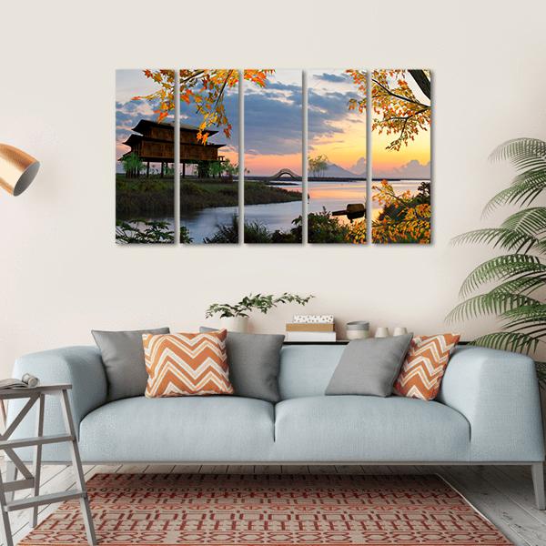 Landscape With Lake China Canvas Wall Art-5 Horizontal-Gallery Wrap-22" x 12"-Tiaracle