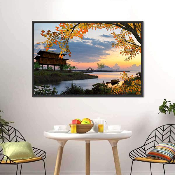 Landscape With Lake China Canvas Wall Art-5 Horizontal-Gallery Wrap-22" x 12"-Tiaracle