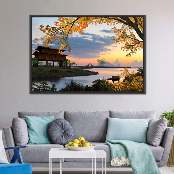 Landscape With Lake China Canvas Wall Art-5 Horizontal-Gallery Wrap-22" x 12"-Tiaracle