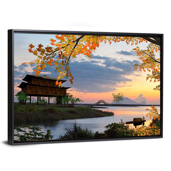 Landscape With Lake China Canvas Wall Art-5 Horizontal-Gallery Wrap-22" x 12"-Tiaracle