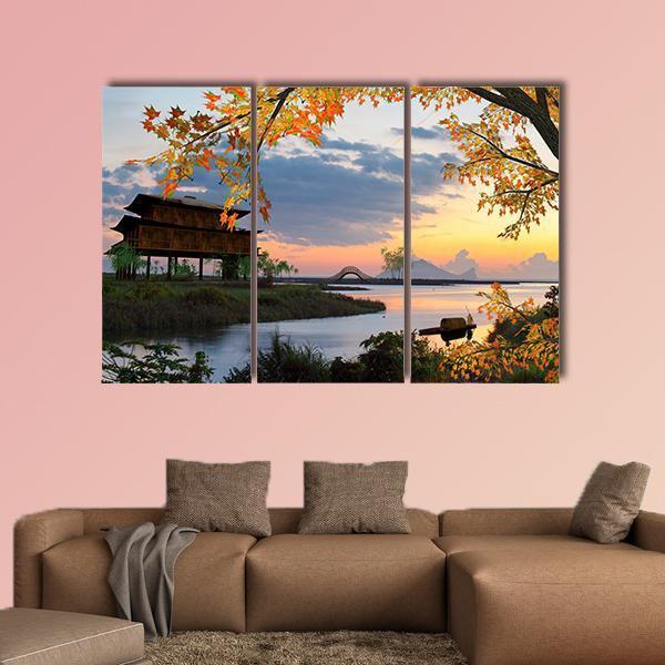 Landscape With Lake China Canvas Wall Art-4 Pop-Gallery Wrap-50" x 32"-Tiaracle