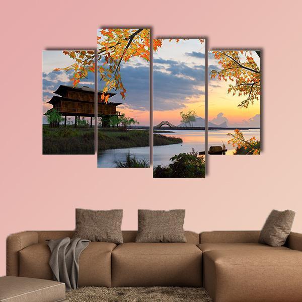 Landscape With Lake China Canvas Wall Art-4 Pop-Gallery Wrap-50" x 32"-Tiaracle