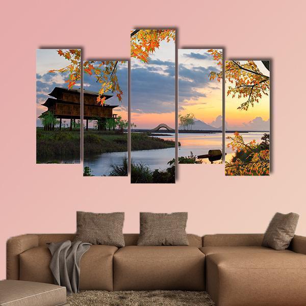 Landscape With Lake China Canvas Wall Art-5 Pop-Gallery Wrap-47" x 32"-Tiaracle