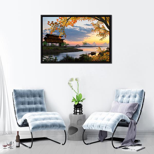 Landscape With Lake China Canvas Wall Art-1 Piece-Floating Frame-24&quot; x 16&quot;-Tiaracle