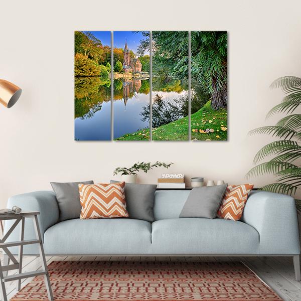 Old Mansion With Lake Canvas Wall Art-4 Horizontal-Gallery Wrap-34" x 24"-Tiaracle