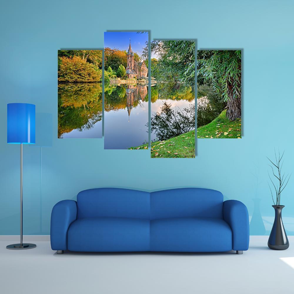 Old Mansion With Lake Canvas Wall Art-4 Pop-Gallery Wrap-50" x 32"-Tiaracle