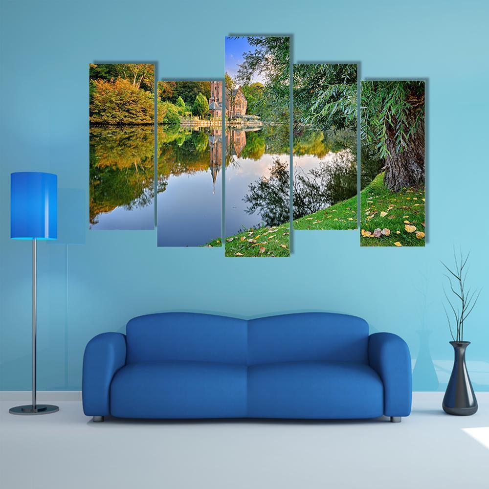 Old Mansion With Lake Canvas Wall Art-5 Pop-Gallery Wrap-47" x 32"-Tiaracle