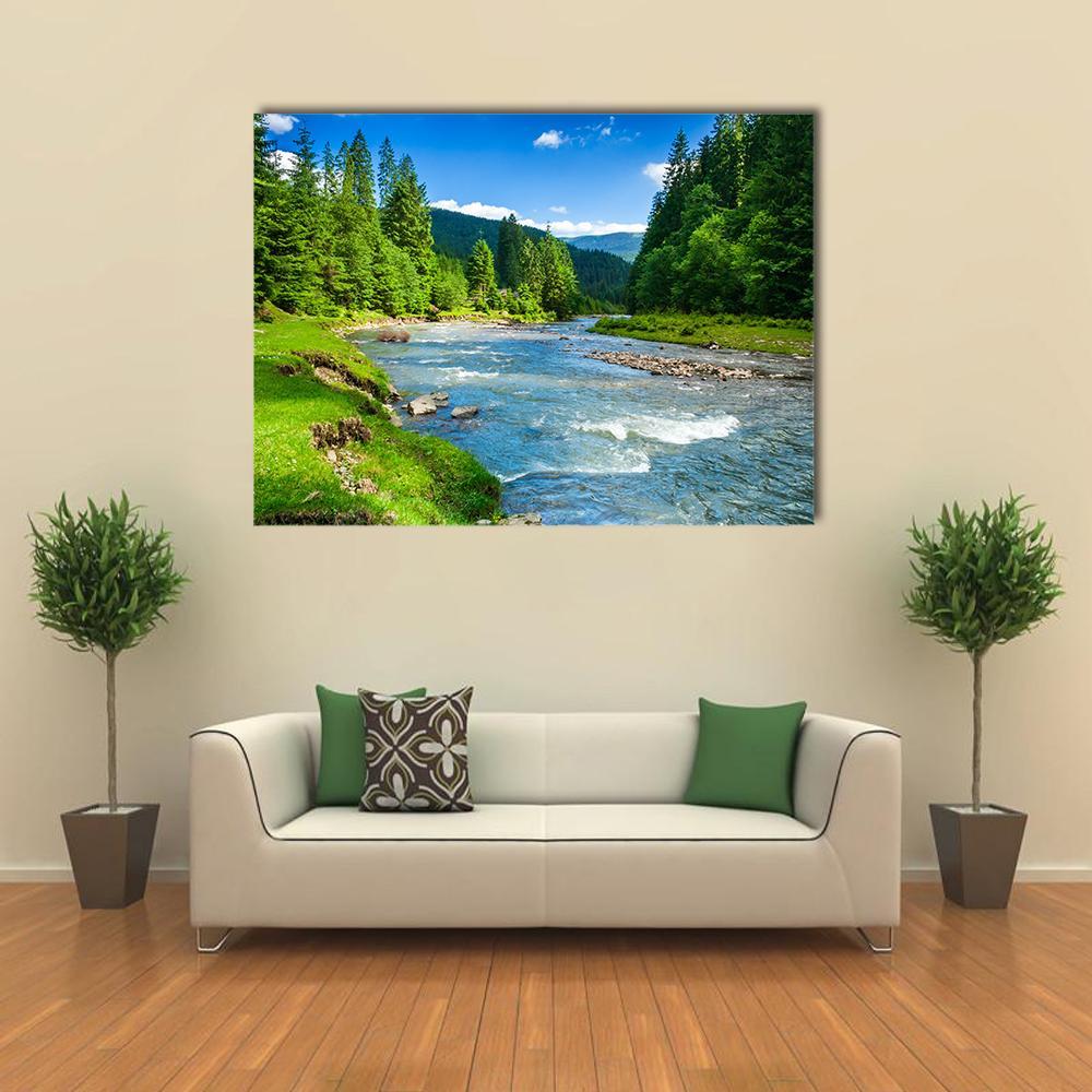 Landscape With Mountains Trees And A River Canvas Wall Art-1 Piece-Gallery Wrap-36" x 24"-Tiaracle