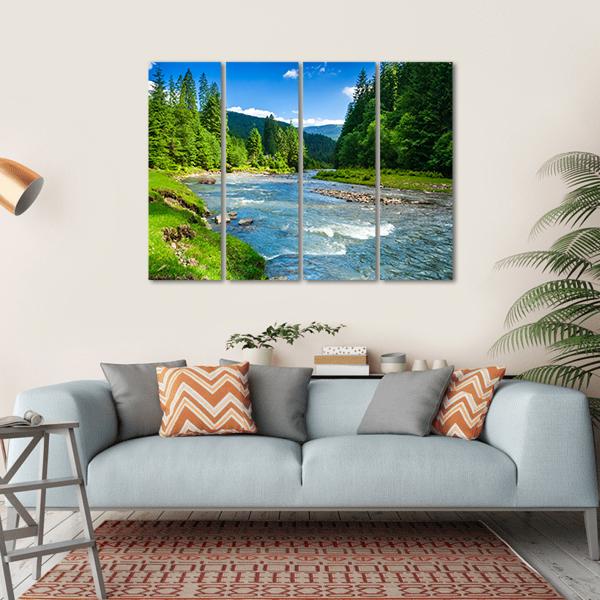 Landscape With Mountains Trees And A River Canvas Wall Art-4 Horizontal-Gallery Wrap-34" x 24"-Tiaracle