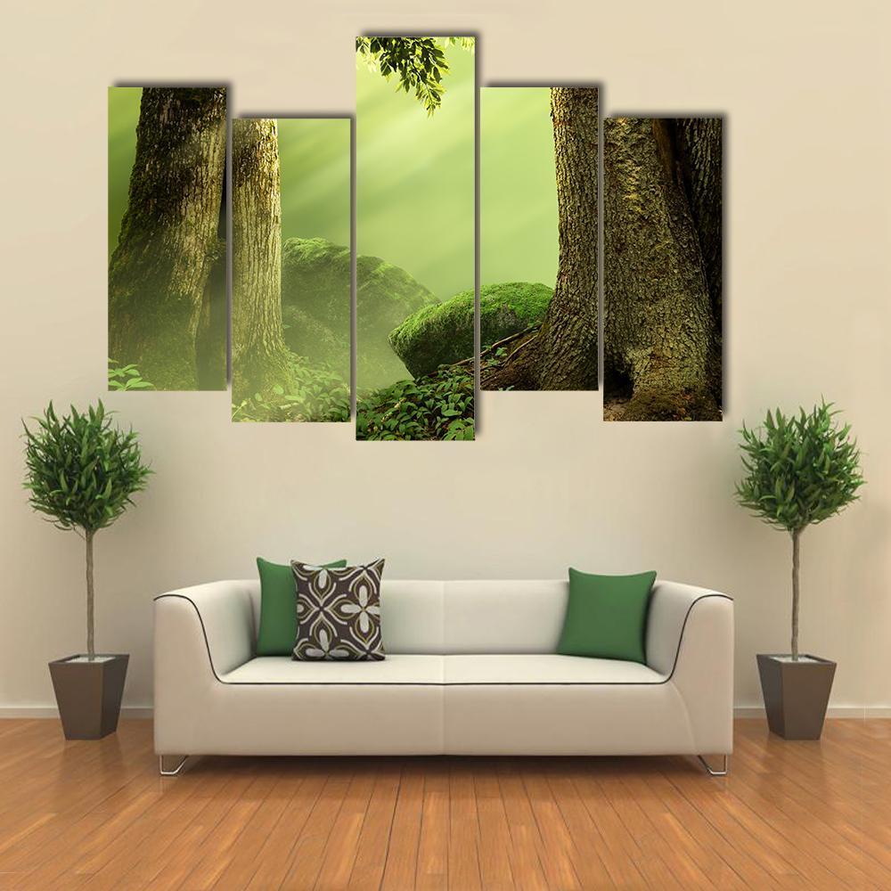 Old Mossy Trees Canvas Wall Art-5 Pop-Gallery Wrap-47&quot; x 32&quot;-Tiaracle