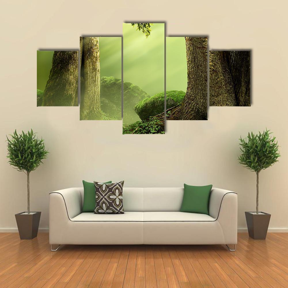 Old Mossy Trees Canvas Wall Art-5 Star-Gallery Wrap-62&quot; x 32&quot;-Tiaracle