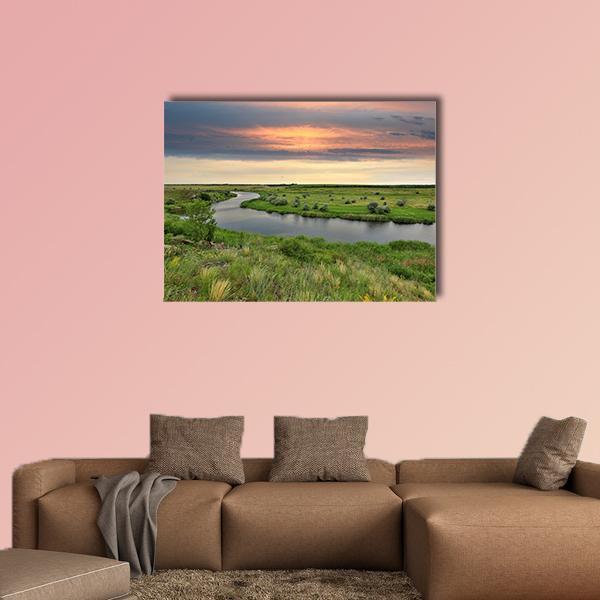 River In Steppe Canvas Wall Art-1 Piece-Gallery Wrap-48" x 32"-Tiaracle