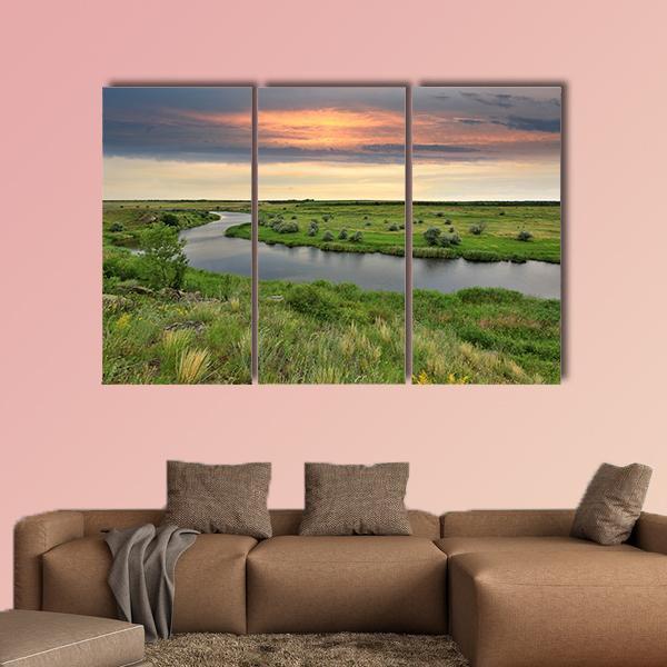 River In Steppe Canvas Wall Art-3 Horizontal-Gallery Wrap-37" x 24"-Tiaracle
