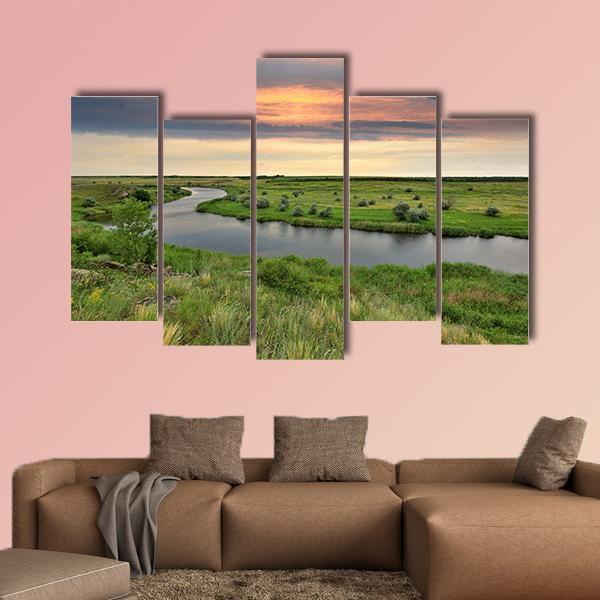 River In Steppe Canvas Wall Art-5 Pop-Gallery Wrap-47" x 32"-Tiaracle