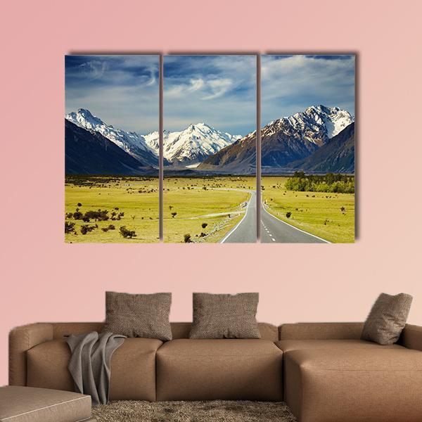 Road To Snowy Mountains Canvas Wall Art-3 Horizontal-Gallery Wrap-37&quot; x 24&quot;-Tiaracle