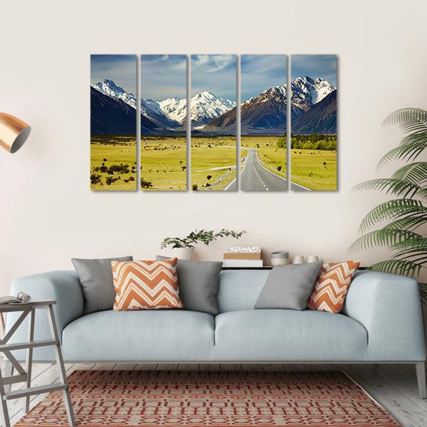 Road To Snowy Mountains Canvas Wall Art-5 Horizontal-Gallery Wrap-22" x 12"-Tiaracle
