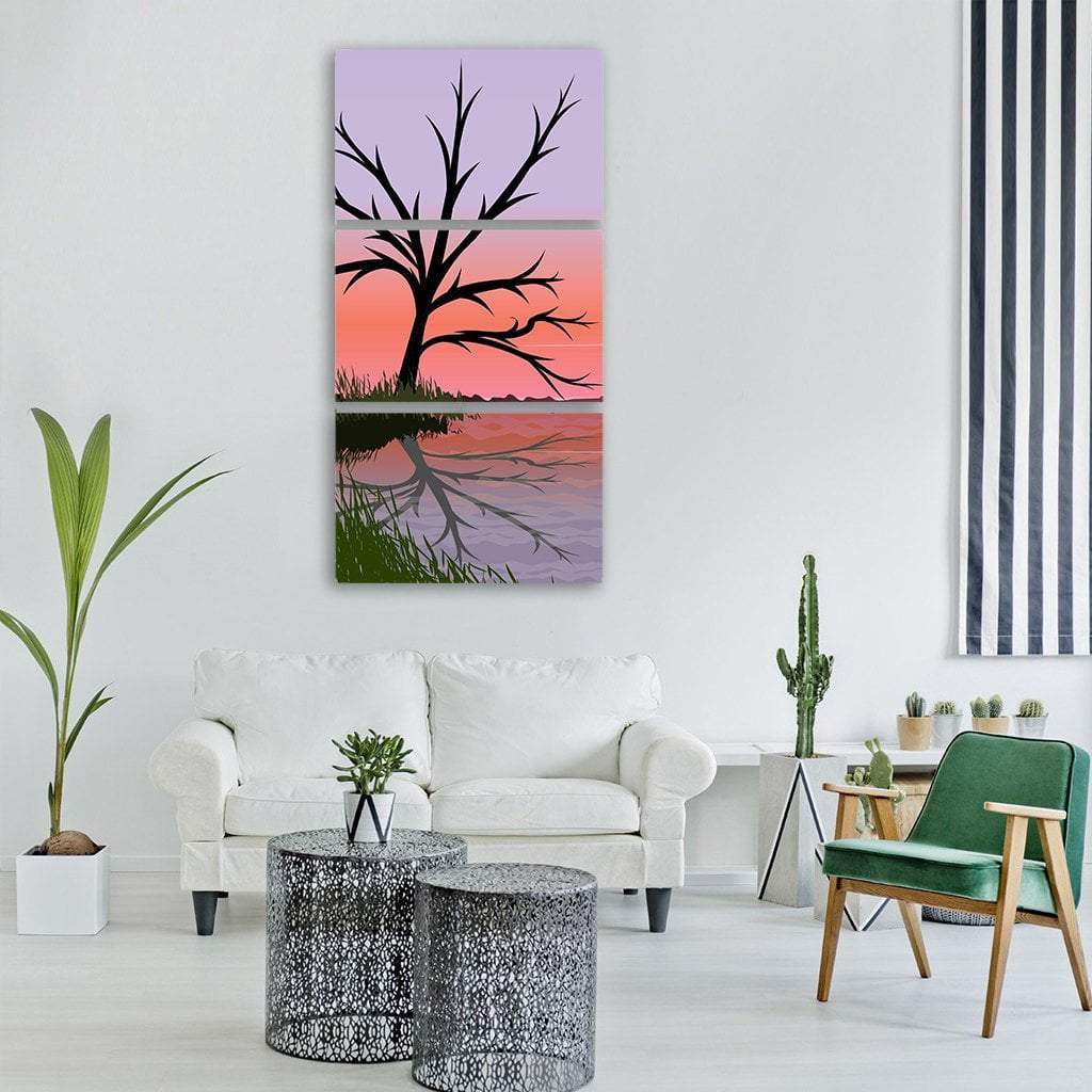 Landscape With Sunset Vertical Canvas Wall Art-3 Vertical-Gallery Wrap-12" x 25"-Tiaracle