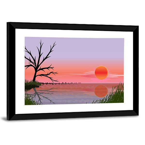 Landscape With Sunset Vertical Canvas Wall Art-3 Vertical-Gallery Wrap-12" x 25"-Tiaracle