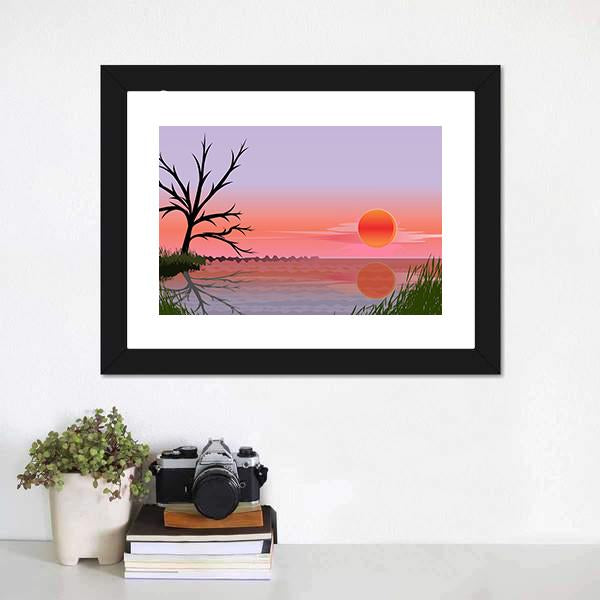 Landscape With Sunset Vertical Canvas Wall Art-3 Vertical-Gallery Wrap-12" x 25"-Tiaracle