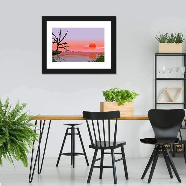 Landscape With Sunset Vertical Canvas Wall Art-3 Vertical-Gallery Wrap-12" x 25"-Tiaracle