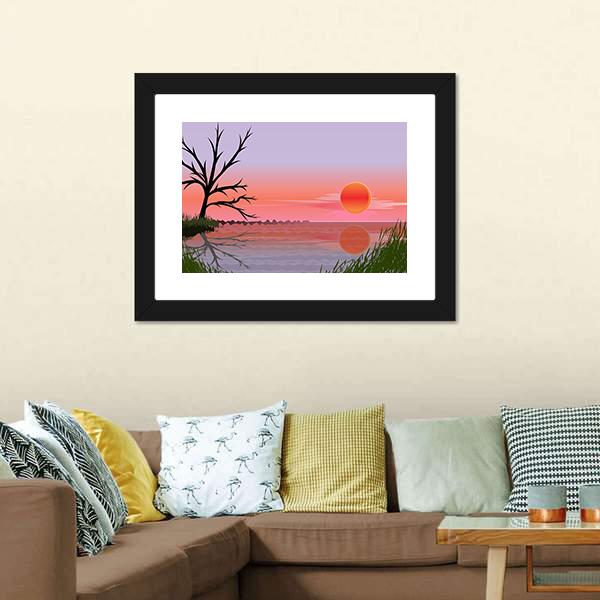 Landscape With Sunset Vertical Canvas Wall Art-3 Vertical-Gallery Wrap-12" x 25"-Tiaracle