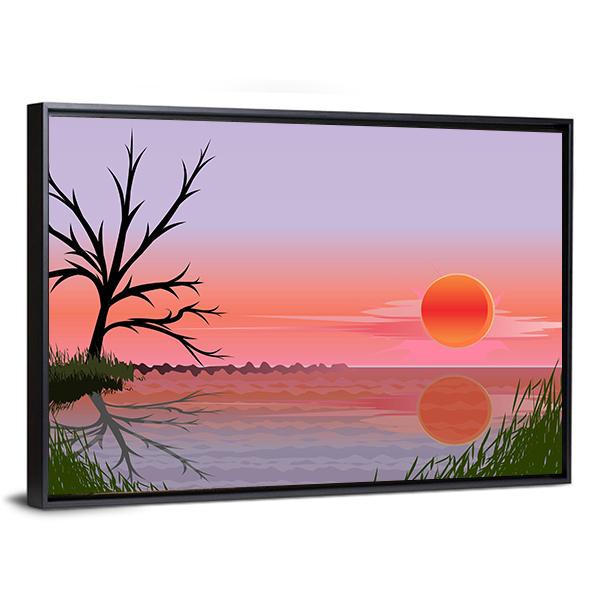 Landscape With Sunset Vertical Canvas Wall Art-3 Vertical-Gallery Wrap-12" x 25"-Tiaracle