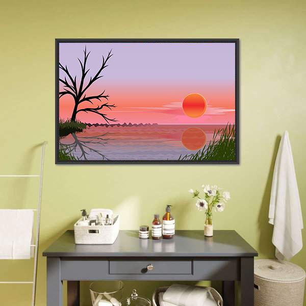 Landscape With Sunset Vertical Canvas Wall Art-3 Vertical-Gallery Wrap-12" x 25"-Tiaracle