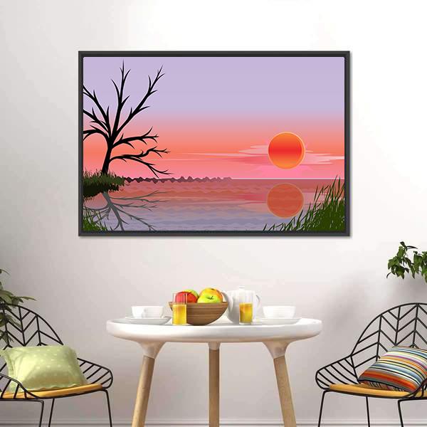 Landscape With Sunset Vertical Canvas Wall Art-3 Vertical-Gallery Wrap-12" x 25"-Tiaracle
