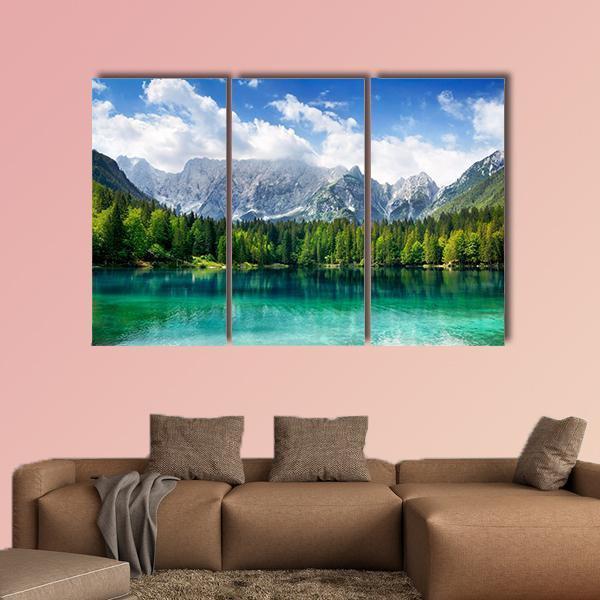 Turquoise Lake In Forest Canvas Wall Art-3 Horizontal-Gallery Wrap-37" x 24"-Tiaracle