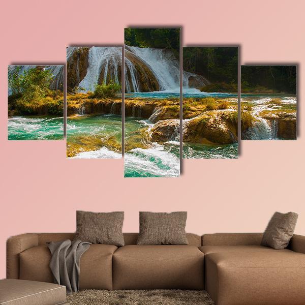 Waterfall Of Agua Azul Canvas Wall Art-5 Star-Gallery Wrap-62" x 32"-Tiaracle