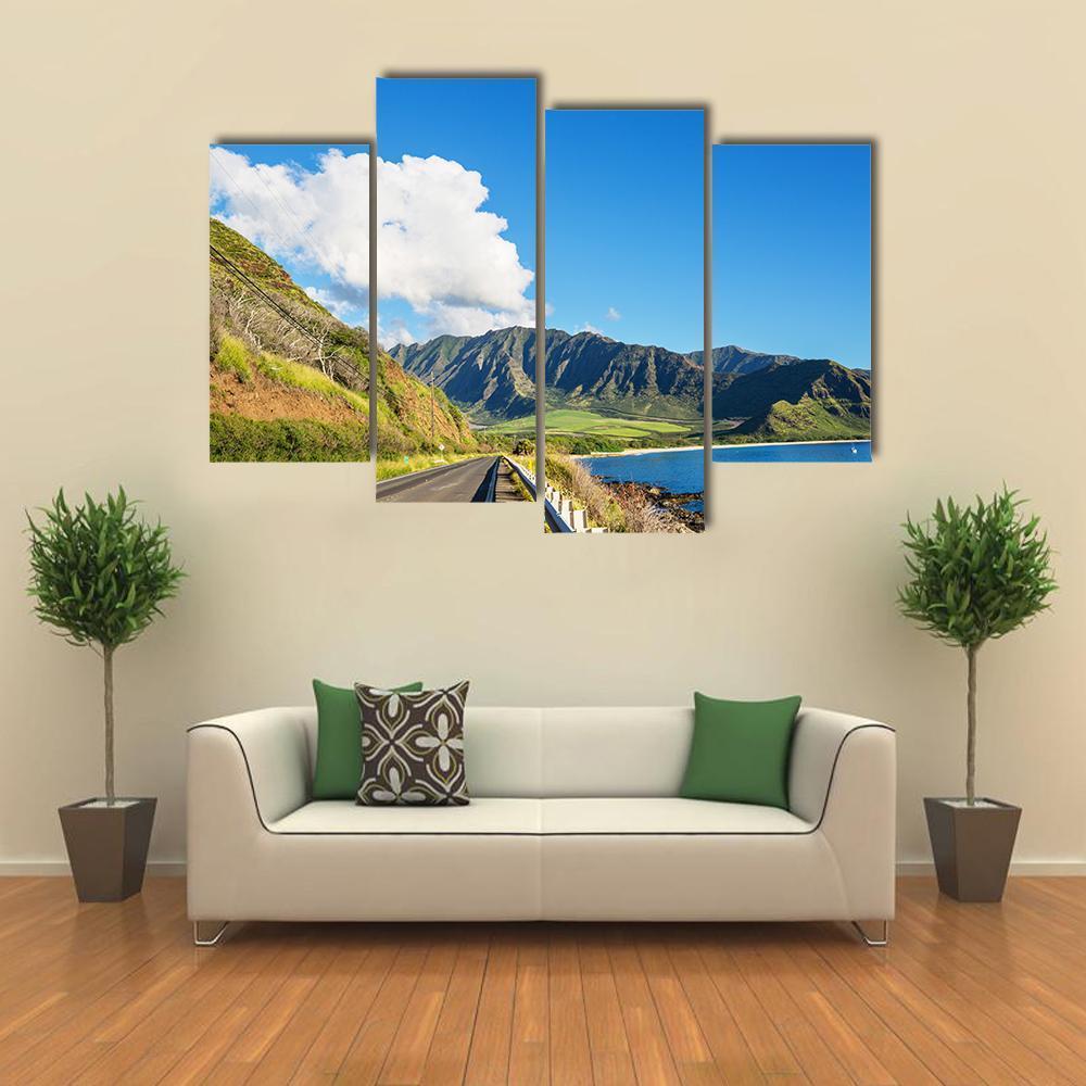 Road Near Oahu Island Canvas Wall Art-4 Pop-Gallery Wrap-50" x 32"-Tiaracle