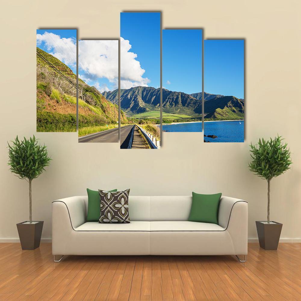 Road Near Oahu Island Canvas Wall Art-5 Pop-Gallery Wrap-47" x 32"-Tiaracle