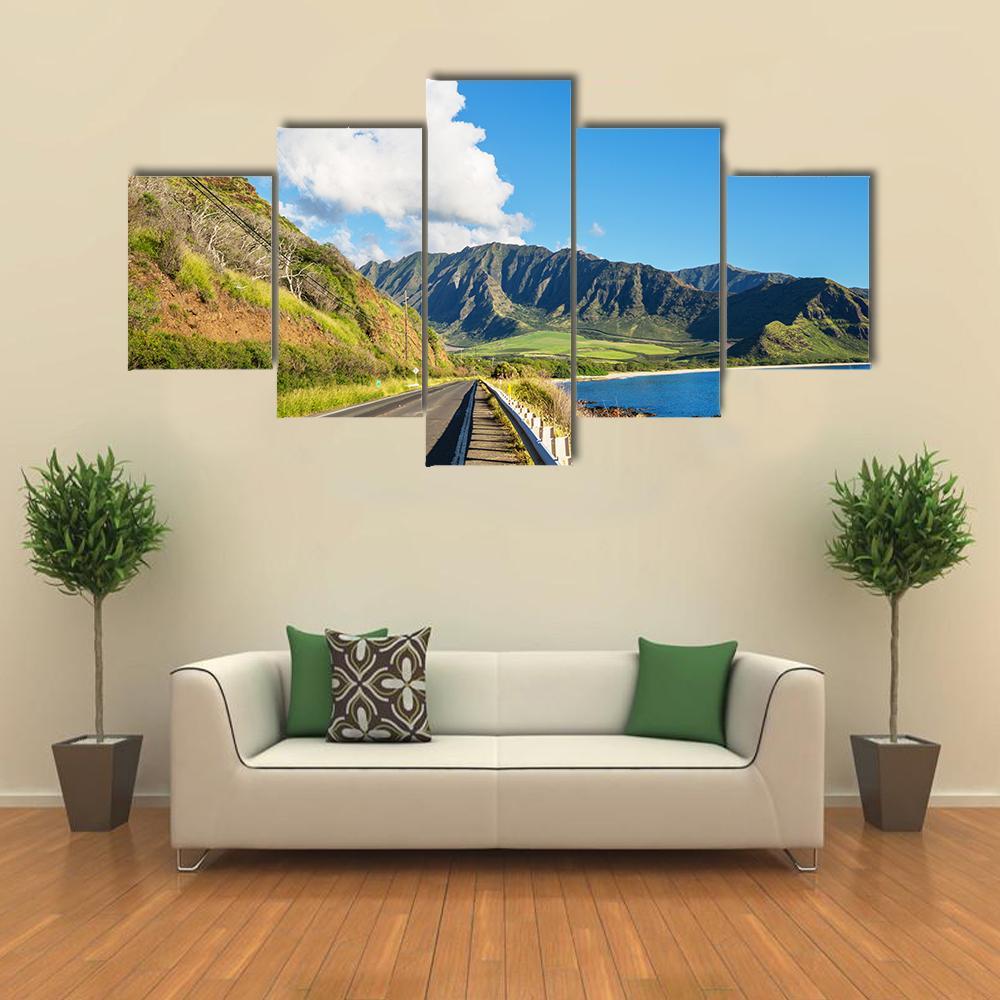 Road Near Oahu Island Canvas Wall Art-5 Star-Gallery Wrap-62" x 32"-Tiaracle